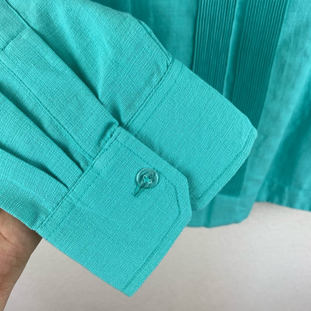 𝅺Guayabera Shirt Long Sleeve 100% Linen Teal NWOT - Picture 9 of 13